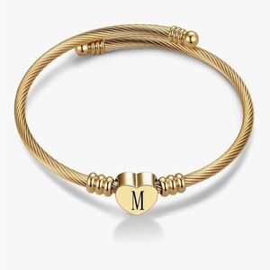 M initial 14kt Gold plated Heart Bracelet fully adjustable
